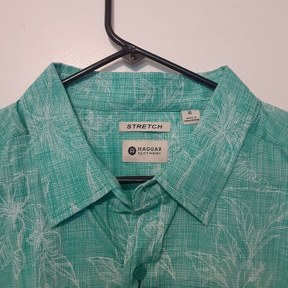 Haggar Men’s XL Short Sleeve Button-Down Island Ease Stretch Shirt Hawaiian EUC - Picture 6 of 10